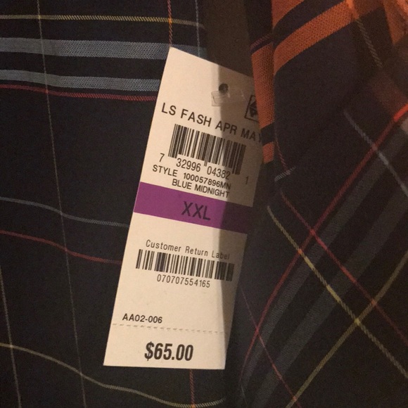 Navy blue and rust plaid casual long sleeve 2X - Picture 4 of 8